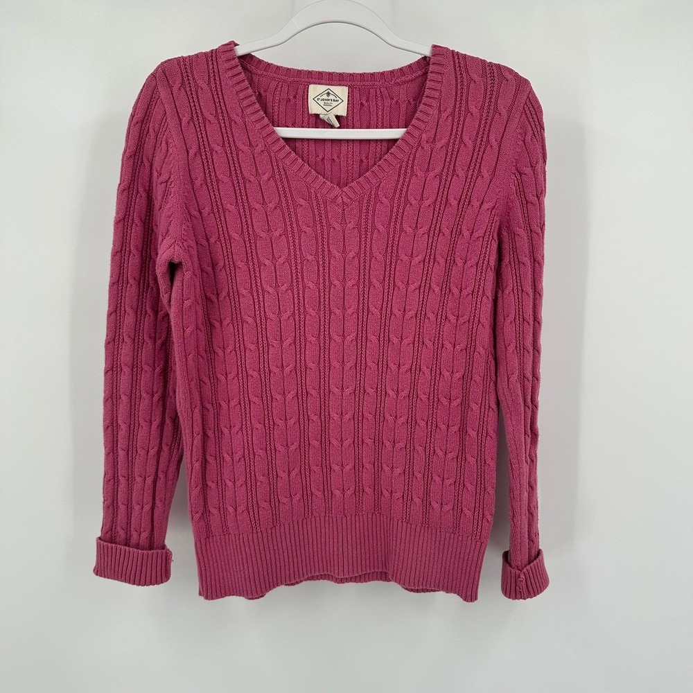 Womens Preppy Cable Knit Sweater SIze M Old Money Minimalist Traditional Pink